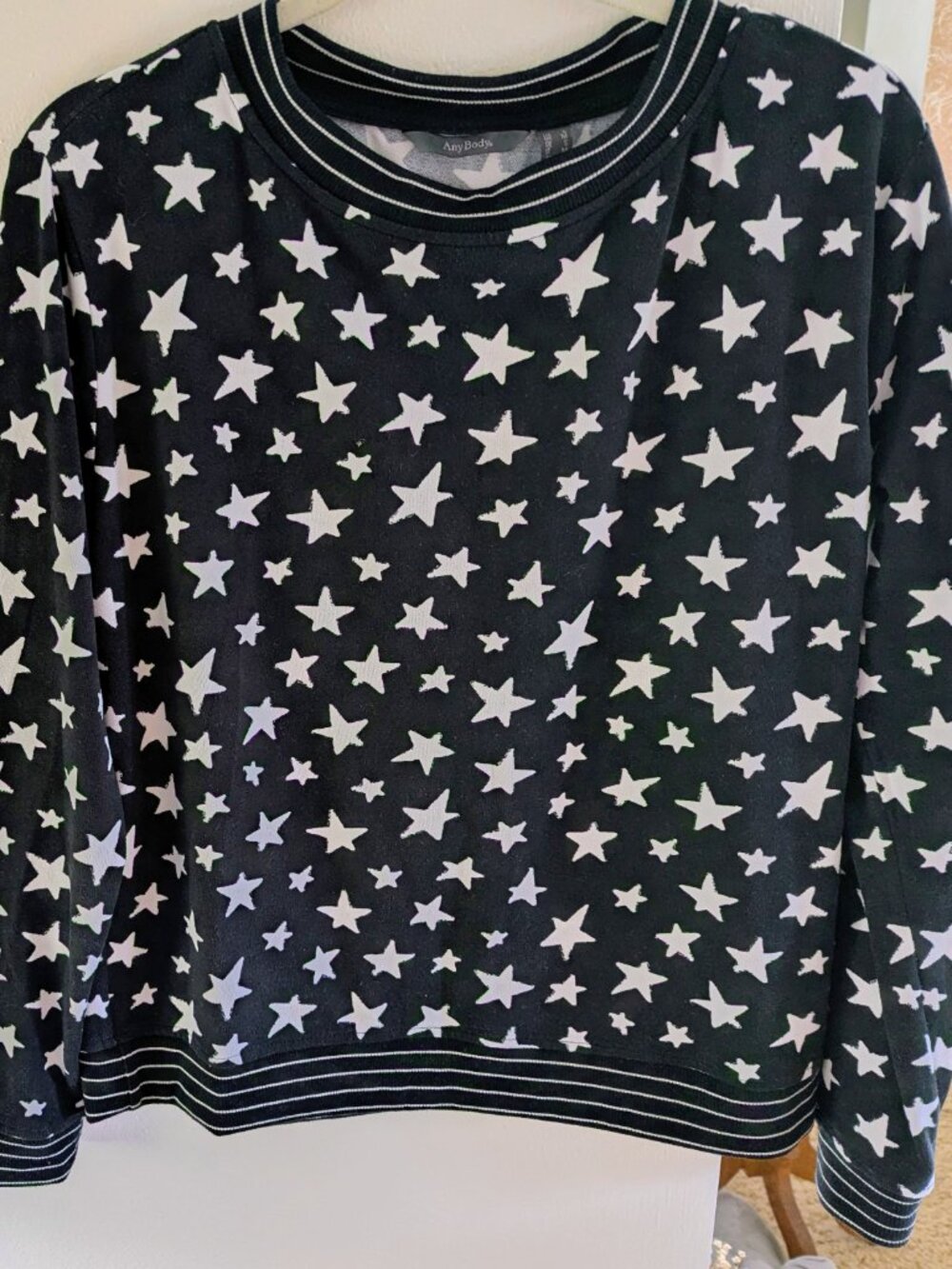 AnyBody Star Light-Weight Sweatshirt Top Cozy Knit Banded Details M